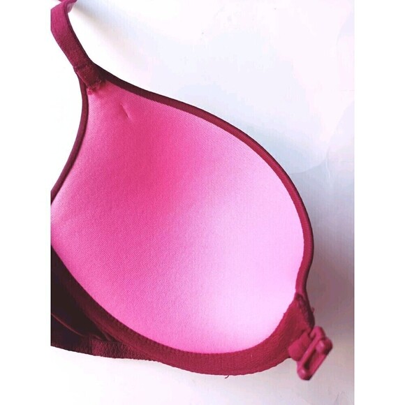 Victorias Secret PINK Push Up Bra Womens 32C Burgundy Red Front Close T-Back - Picture 7 of 7